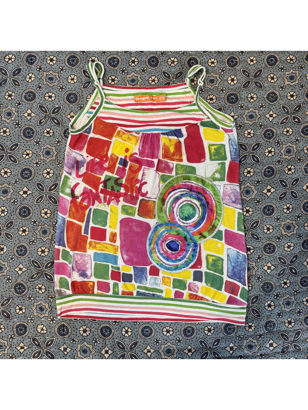 Desigual Girls Colorful Graphic Cami Tank Top Size 7/8